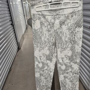 White and Gray Paisley Print Pants
